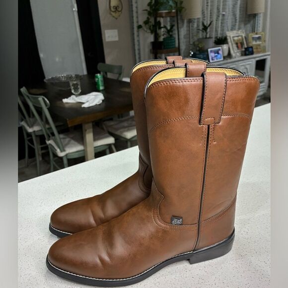 Justin Western Cowboy Boots Brown Leather Men’s 10.5 D Like New - Picture 4 of 8